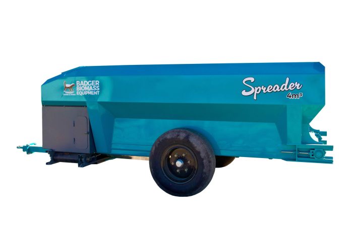 Badger spreader | machine for applying mulch, gravel, fertilizer, and other materials.