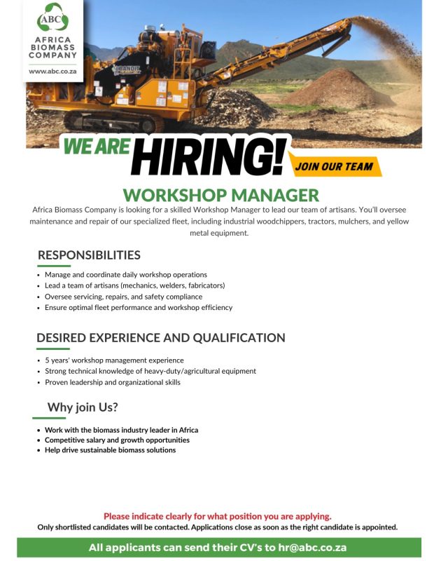 Workshop manager - worcester, western cape
