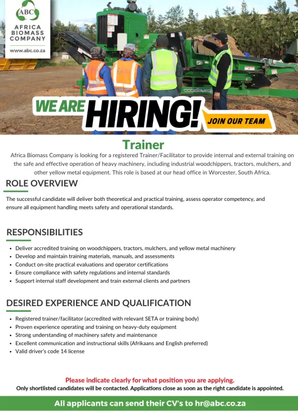 Registered trainer job at abc worcester