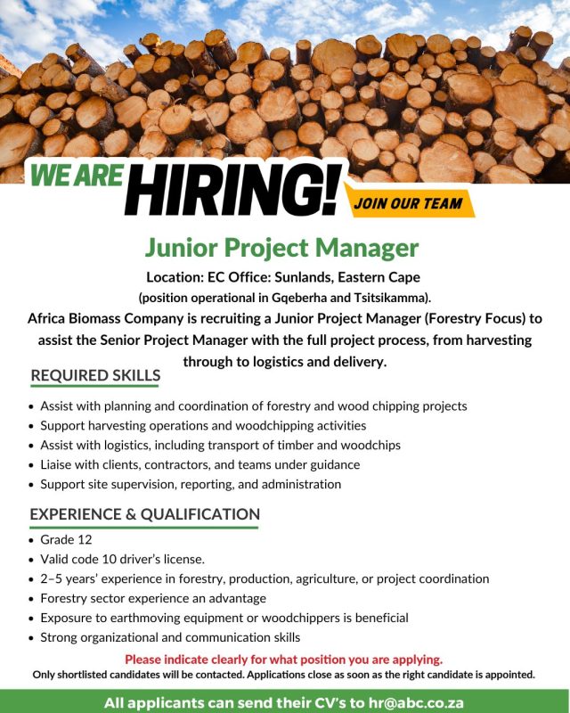 Junior project manager (forestry) - sunlands, eastern cape 2 Projek bestuurder 2 1 1